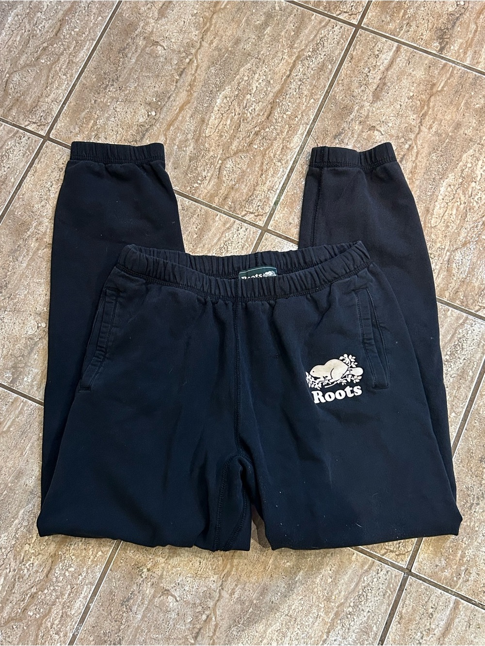 Roots Black Jogger Sweatpants with White Logo
